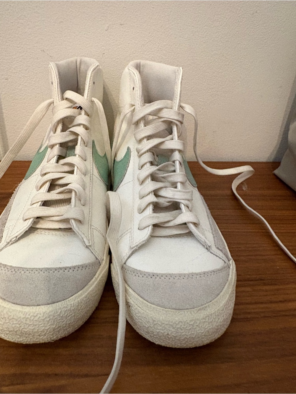 Nike Women's White High-Top Sneakers with Mint Swoosh